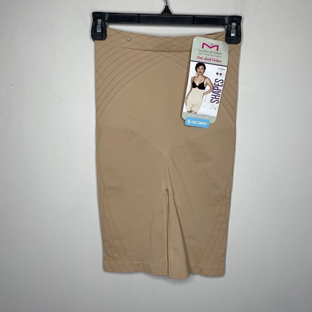 MAIDENFORM Shapewear Womens Large Beige High Waist Thigh Slimmer NEW Firm
